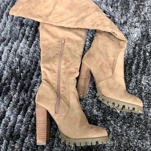 Over the Knee Tan Suede Tie Boots